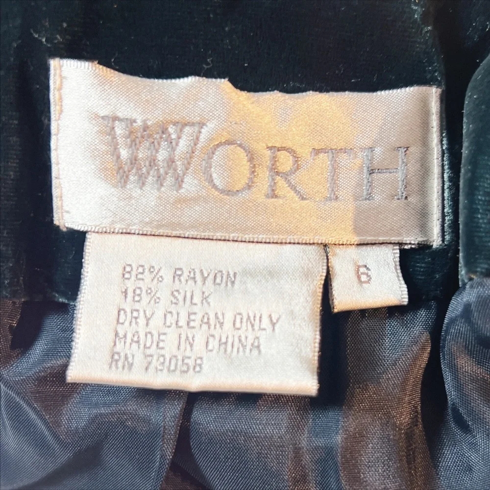 Worth Vintage Teal Silk Blend Embroidered Collar Velvet Jacket Sz 6 Whimsigoth